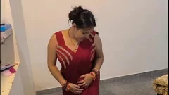 Play Skinny Housewife in Red Saree Can't Get Enough Cock