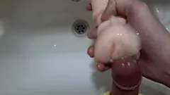 Play Incredible MOANS as he CUMs with a VAGINA TOY on the Sink