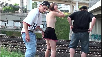 Play Cute teen Alexis Crystal AKA Anouk PUBLIC gangbang by a railways