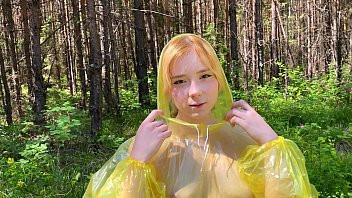 Play Baby in pvc raincoat sucks an swallow dick